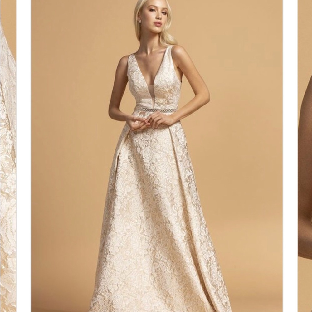 Gold gown, mother of the bride dress
